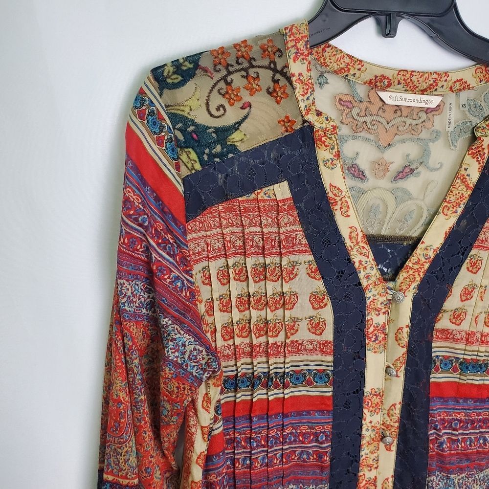 Soft Surroundings Boho Patchwork Tunic Blouse Emb… - image 3